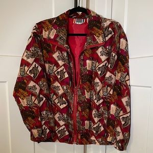 Vintage Silk Equestrian Novelty Print TrackJacket